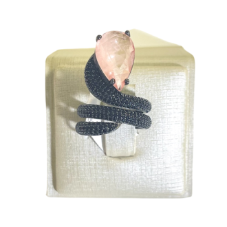 Detalhes do produto Anel serpente, em Ródio Negro, com gota Fusion Morganita