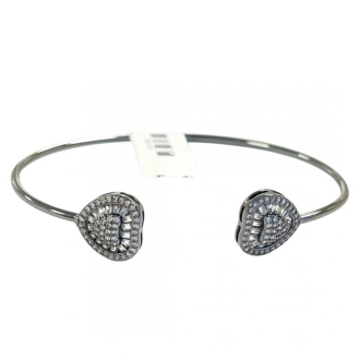 Detalhes do produto Bracelete em Rhódio Negro, dois corações cravejados
