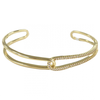 Detalhes do produto Bracelete liso e micro cravejado cruzado em ouro