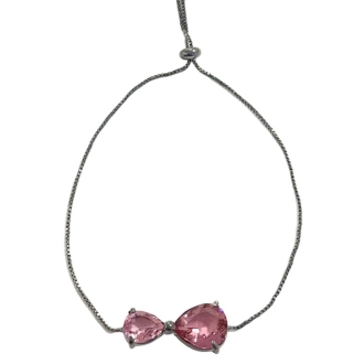 Detalhes do produto PULSEIRA DOIS CRISTAIS ROSAS, EM RÓDIO NEGRO, FECHO GRAVATA