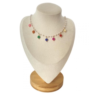 Detalhes do produto Colar pérolas com cristais M coloridos, em ouro
