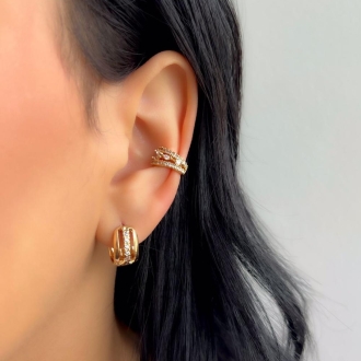 Detalhes do produto Brinco Dupla Face com uma cravejada em Rodio