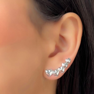 Detalhes do produto Brinco Ear Cuff Corações Lisos em Rodio
