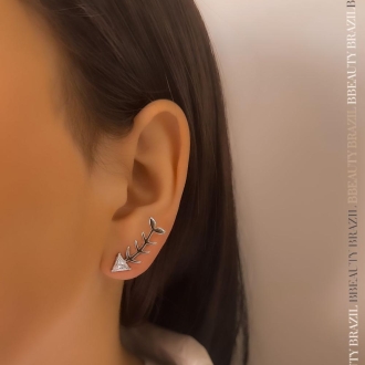 Detalhes do produto Brinco Ear Hook com Três Cristais, em Ródio Branco