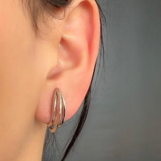 Detalhes do produto Brinco Ear Hook Tres vias Lisas em Rodio