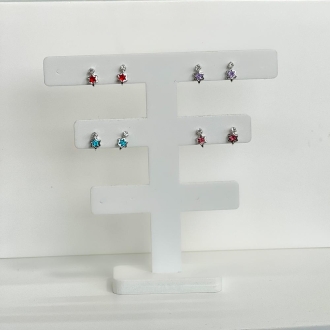 Detalhes do produto Brinco Mini Estrela Rosa com Uma Zirconia, em Ródio Branco