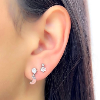 Detalhes do produto Mini Estrela Cristal com Uma Zirconia, em Ródio Branco