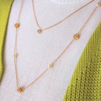 Detalhes do produto Colar Longo Flores e Pérolas em ouro