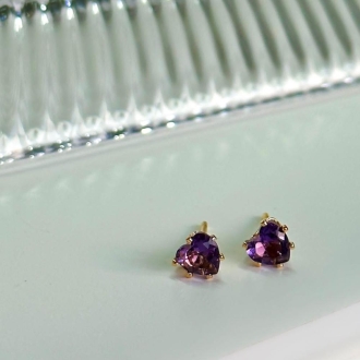 Detalhes do produto Brinco Coração Lilas de Cristal em ouro