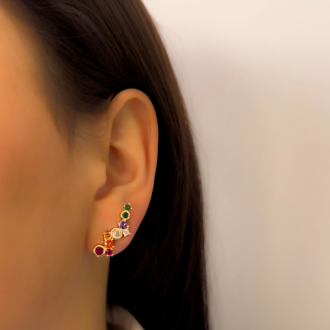 Detalhes do produto Brinco Ear Cuff com zircônias coloridas, em ouro