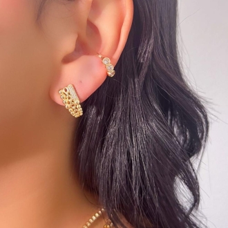 Detalhes do produto Brinco mix com cravejamento, bolinha e elos, em ouro