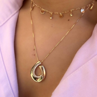 Detalhes do produto Choker Chapas e Gotas Lisas Intercaladas, em Ouro