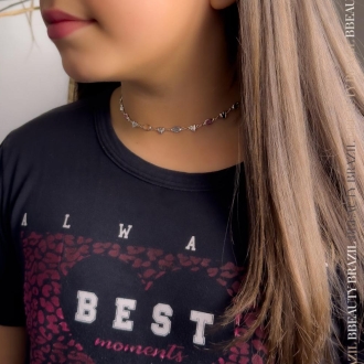 Detalhes do produto Choker Corações com cristais tiffany em Rodio