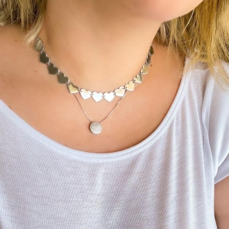 Detalhes do produto Choker Corações Lisos com bordas trabalhadas, em Rodio Branco