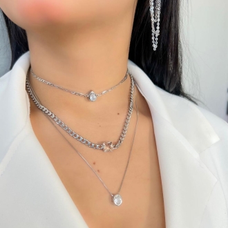 Detalhes do produto Choker Corrente com Gota Cristal em Rodio Branco