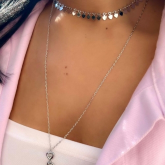 Detalhes do produto Choker de corações lisos, em rodio branco