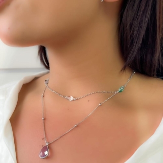 Detalhes do produto Choker Gotas Coloridas em Rodio Branco