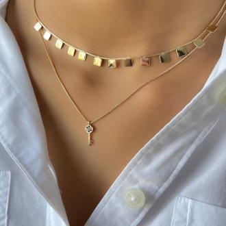 Detalhes do produto Colar Chave Zirconias Coloridas, em Ouro