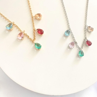 Detalhes do produto Colar Cinco Gotas Coloridas, em Ouro