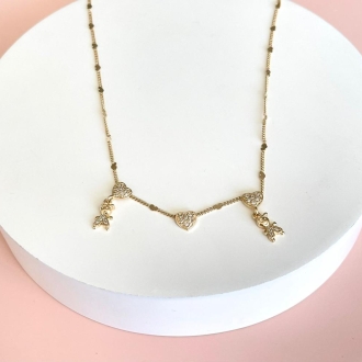 Detalhes do produto Colar Corações Cravejados com dois meninos, em Ouro
