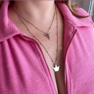 Detalhes do produto Colar Duplo Laço e Coroa em Rodio Branco