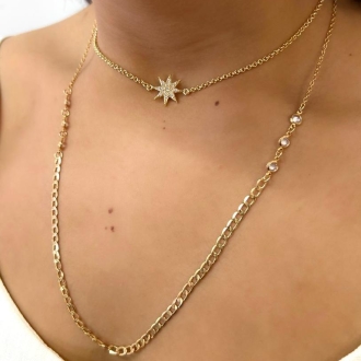 Detalhes do produto Colar gargantilha com uma estrela cravejada, em ouro