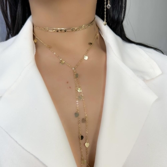Detalhes do produto Colar gravata com chapinhas de corações, em ouro