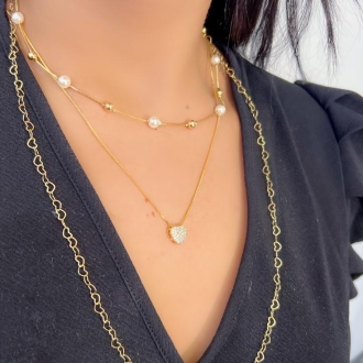 Detalhes do produto Colar Longo Corações Vazados, em Ouro
