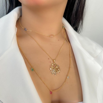Detalhes do produto Colar longo cristais coloridos em ouro