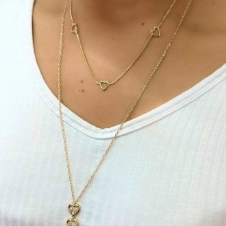 Detalhes do produto Colar seis corações vazados, em ouro