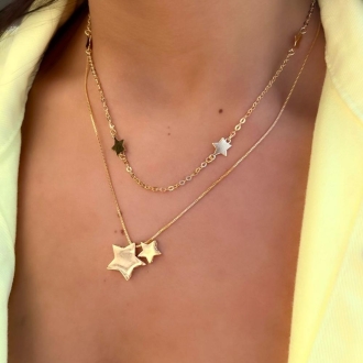 Detalhes do produto Colar uma estrela grande e um pequena lisas, em ouro
