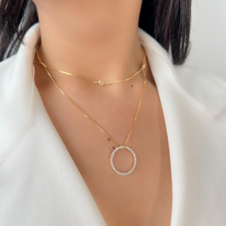 Detalhes do produto Colar verneziana com cinco zirconias, em ouro