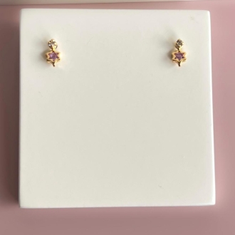 Detalhes do produto Mini Estrela Lilas com Uma Zirconia, em Ouro.