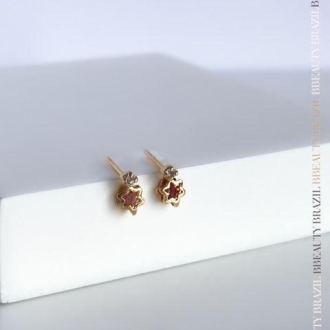 Detalhes do produto Mini Estrela Rosa com Uma Zirconia, em Ouro.