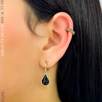 Detalhes do produto Piercing Duas Vias Cravejada em Zircônias Negras, em Ouro