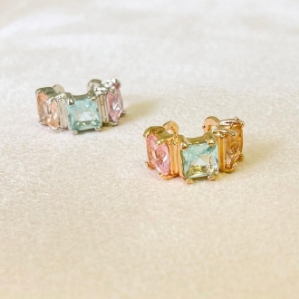 Detalhes do produto Piercing Três Cristais Coloridos, em Ouro