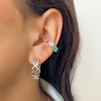 Detalhes do produto Piercing Três Cristais, Rosa e Verde, em Ródio Branco
