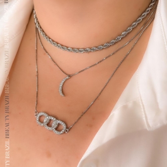 Detalhes do produto Colar lua cravejada de zirconias em rodio branco
