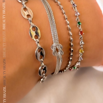 Detalhes do produto Pulseira Bolinhas achatadas, em ródio