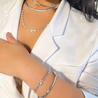 Detalhes do produto Pulseira corrente cristal quadrado em Rodio branco