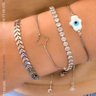 Detalhes do produto Pulseira Espinha de Peixe, em Ródio Branco