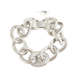 Detalhes do produto Pulseira Luxo Elos com um cravejado em Ródio Branco