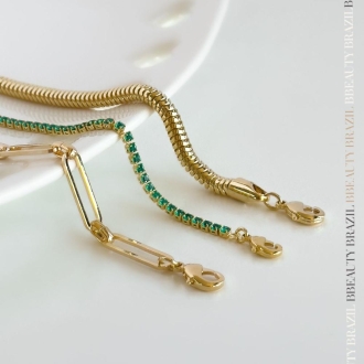Detalhes do produto Pulseira  Rivieira Cravejada de zircornias verdes em ouro