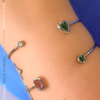 Detalhes do produto Bracelete cristal de coração esmeralda, em ródio