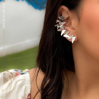 Detalhes do produto Brinco Ear Cuff com oito borboletas lisas, em ródio - CPV23/24