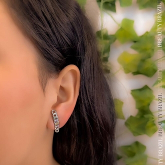 Detalhes do produto Brinco Ear cuff elo corrente com zircônias coloridas, em ródio