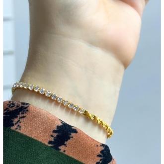 Detalhes do produto Pulseira Metade Rivieira/Metade Corrente Molinha, em Ouro