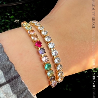 Detalhes do produto Pulseira regulável com rivieras cristais, em ouro
