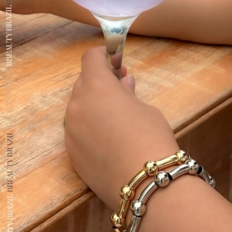 Detalhes do produto Pulseira Tubinhos e Esféras lisas, em ouro - CPV23/24