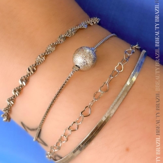 Detalhes do produto Pulseira uma Esféra rígida, em ródio